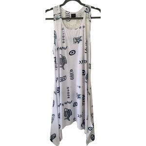 Blue Skies of Florida Size Plus Lace Racer Back Sun Dress White Navy Sequin Fish